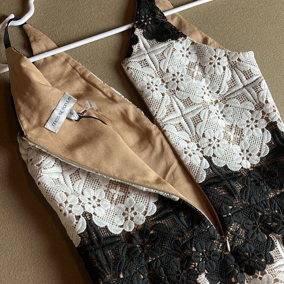 DRESS THE POPULATION NWT - VERA LACE PLUNGE NECK BLACK/WHITE MIDI DRESS- S - Picture 6 of 13